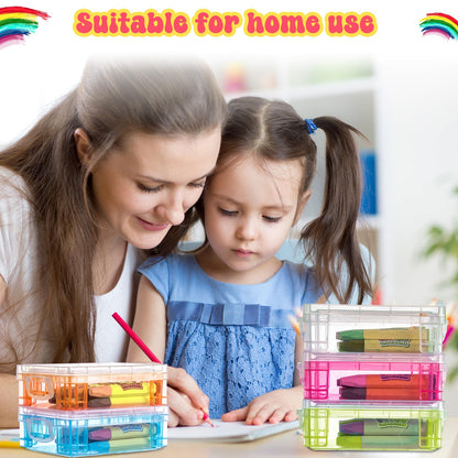 Suzile 32 Pcs Plastic Crayon Box with Snap Lids Bulk Stackable Crayon Storage Box Pen Pencil Container for Organizer Craft School Classroom Office Supply (Clear, Red, Blue, Green, Orange)