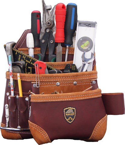 PRO-15 8 Pocket Carpenter's Nail & Leather Belt with Genuine Leather Tool Pouch (MAROON)