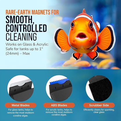 Flipper Edge 2-in-1 Scrubber Scraper Floating Magnetic Fish Tank Aquarium Cleaner with Dual Blades - Efficient Glass & Acrylic Aquarium Cleaning Tools (MAX)