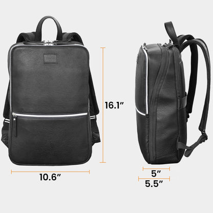 LEATHER VILLAGE Leather Laptop Backpack for Men | Black | Slim Professional Business Bag Fits 15.6”-Laptop | Water-Repellent Work & Travel Daypack with Trolley Strap