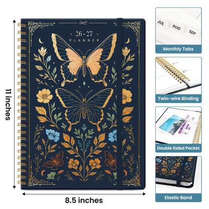 Planner 2026-2027, Academic Year Weekly and Monthly Calender Planner, from Jul 2026 - Jun 2027, Spiral Bound School Planning Book, Perfect for Teacher, Student, Women & Men, A4 (8.5" x 11"), Golden Butterfly