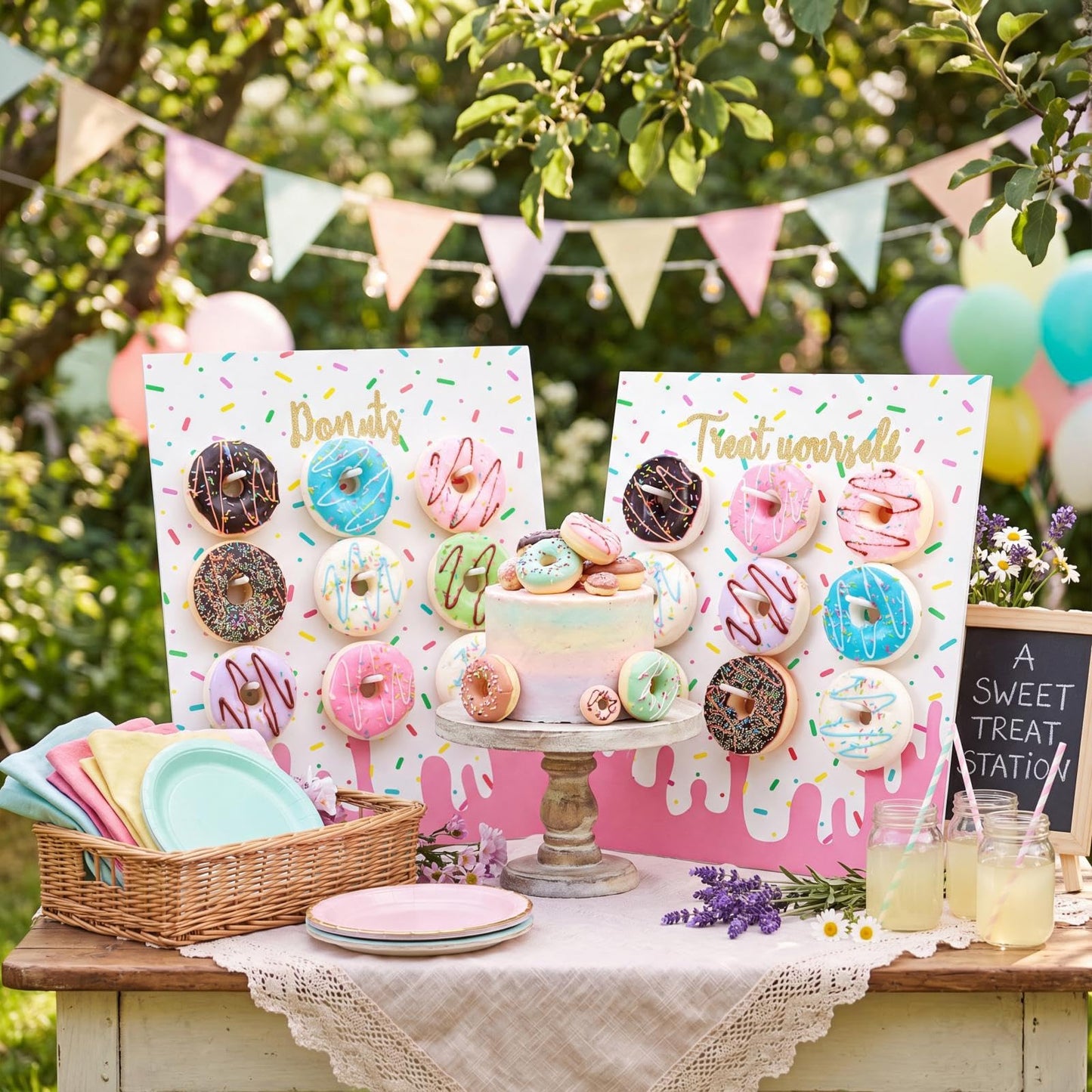 Yerliker 2 Pieces Donut Display Stand, Reusable Donut Holder Board, Party Wall Bagel Boards for Christmas Wedding Birthday Treat Holiday Gathering Parties (13.78 x 9.84 inches)