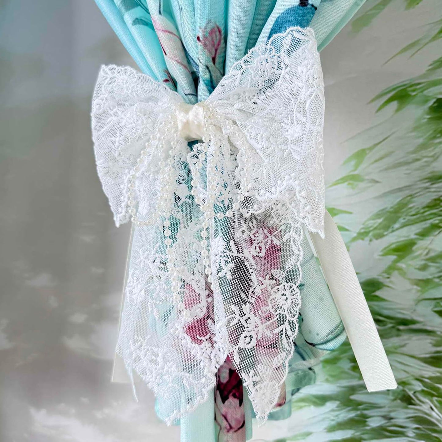Bow Lace Curtain Tiebacks for Living Room Kids Room Punch Free Sheer Curtain Holdback Rope for Girls Room ThinCurtain Drapes Window Treatments Curtain Tiebacks 1 Pair (Ivory)