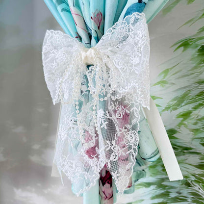 Bow Lace Curtain Tiebacks for Living Room Kids Room Punch Free Sheer Curtain Holdback Rope for Girls Room ThinCurtain Drapes Window Treatments Curtain Tiebacks 1 Pair (Ivory)