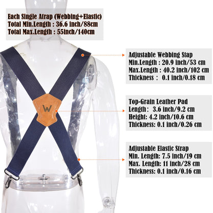 WELKINLAND Navy suspenders for men, 2 Inch Wide Work Suspenders, Heavy Duty Swivel Suspender, Mens Suspender for jeans, Big and tall suspenders for men