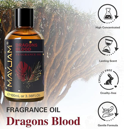 MAYJAM 100ML/3.38FL.OZ Dragons Blood Fragrance Oils with Glass Dropper, Essential Oils for Diffusers for Home, Long Lasting Scented Oils for Diffusers Soap Candle Making