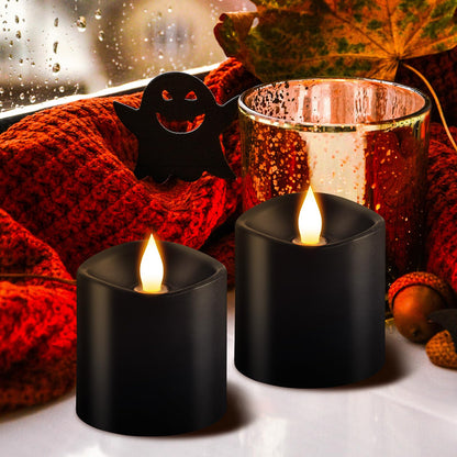 milysoek 3x3 Flickering Flameless Candles Set of 3, LED Battery Candles Flickering,with Timer, 3 inch Flameless Candles with Remote,Battery Operated Candles, Holiday Home Decor for,Black