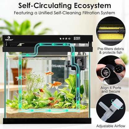 fishkeeper 2.3G Smart Aquarium - HD Glass Fish Tank Kits with Auto Feeder, Self-Cleaning Silent Filter Pump, Aromatherapy, Temperature Display & 7-Color RGB Lights for Desktop, Office, Room