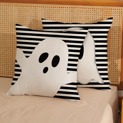 JEFERSO Halloween Pillow Covers 20x20 Set of 2 Black Stripes Cute White Ghost Throw Pillows Halloween Decorations Outdoor Pillowcase Halloween Home Decor Linen Farmhouse Cushion Case for Couch Sofa