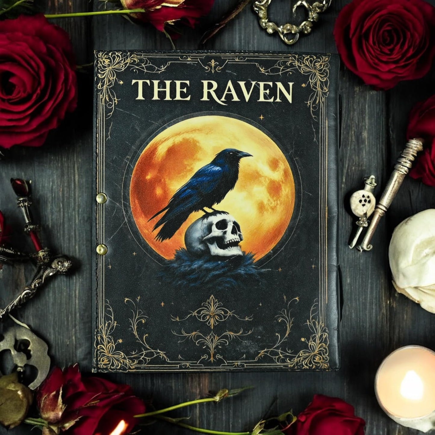 Leather Raven Journal Spooky Gifts For Women Raven Decor Grimoire Journal Witch Supplies Witchy Journal Witchcraft Supplies Gothic Journal Halloween Book Decor Gothic Notebook 10x7 Inch, 200 Page