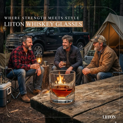 LIITON Grand Canyon Heavy Crystal Whiskey Glasses Gift Set of 2, Thick Freezable Bourbon Glass 1lb Each, Premium Whiskey Gifts for Men, Frozen Crystal Chills Cocktails, 10 oz