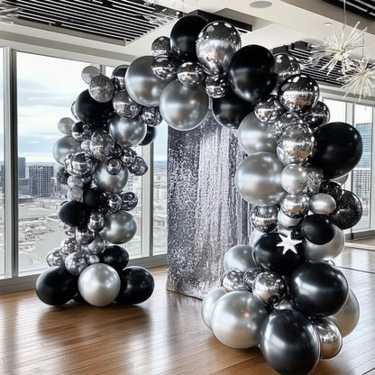 Black Balloons, 98PCS Double Stuffed Balloon Garland Arch Kit, 18/12/10/5 Inch Different Sizes for Birthday Anniversary Holiday New Year Halloween Ridder Party Decorations