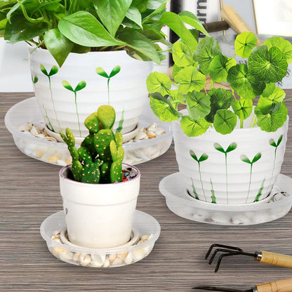 SupKing 9 Pack Plant Saucers (8inch /10inch /12inch) Heavy Sturdy Plant Trays for Indoor Clear Plastic Flower Pot Saucers Thicker Plant Water Drip Trays for pots -Clear