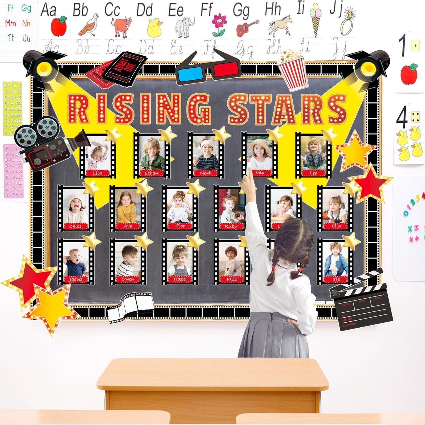 Movie Star Bulletin Board Decorations Set with Borders Movie Night DIY Photo Crafts Cutouts Decor for Teachers Now Starring Motivational for Class School Classroom Bulletin Board Decoration