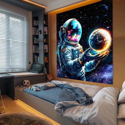 Apdidl Space Galaxy Poster Decor Tapestry for Bedroom, Astronaut Cool Planet Wall Hanging, Fantasy Outer Space Wall Tapestries Men, Funny Art Poster Aesthetic for Boys Guys Gamer Living Room 51" X 60"