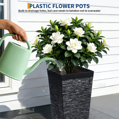 Garvee 22.5" Tall Planters, 3 pcs Outdoor＆Indoor Black Planter Pots, High Front Porch Planter Pots with Drainage Holes, Black