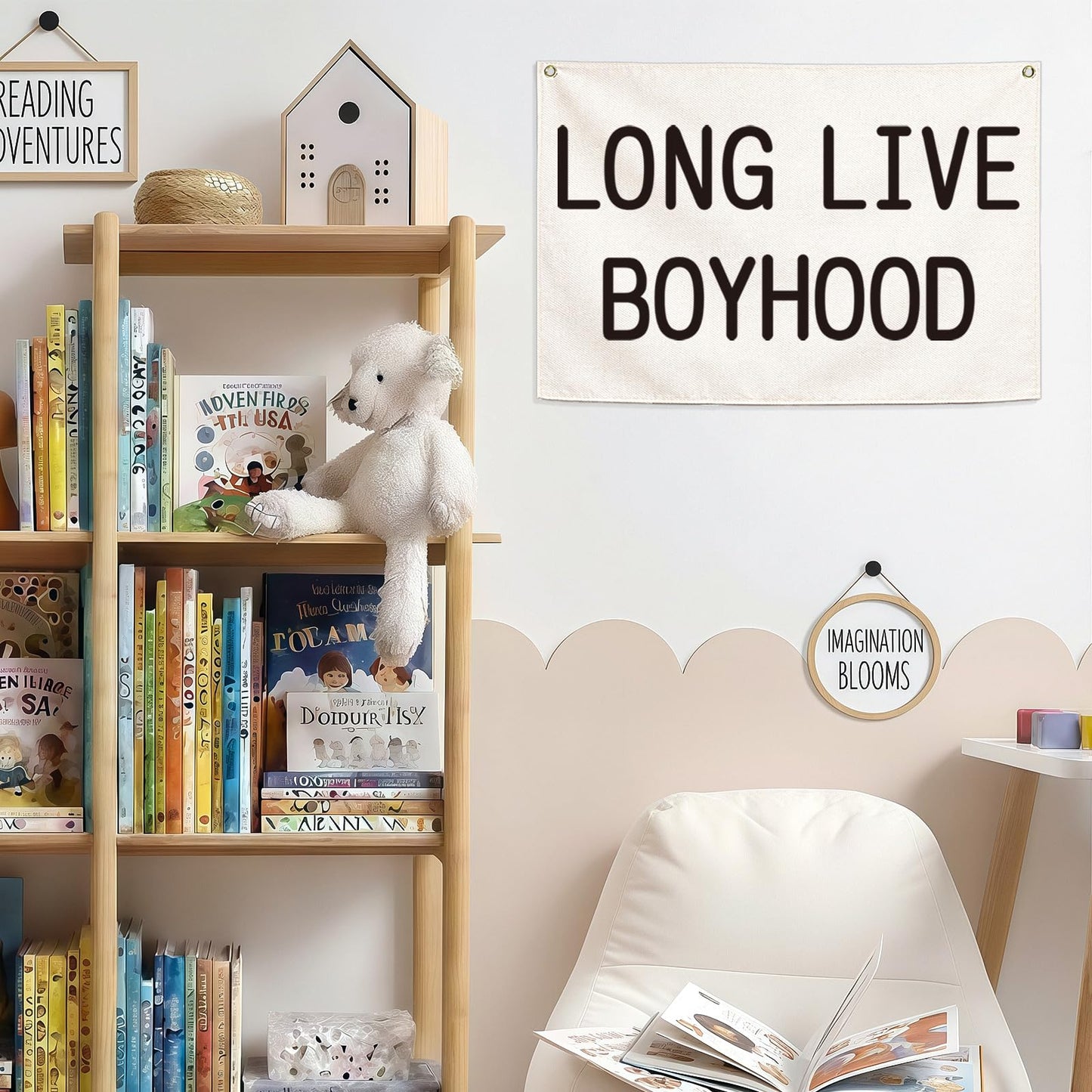 Long Live Boyhood-Nursery Decor-Hanging Rectangular Banner Flag Poster Wall Decor Present for Kids Boy Baby-Babyroom Playroom Boyroom Door Decoration-Christmas Gift-28.5"L×20"W
