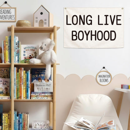 Long Live Boyhood-Nursery Decor-Hanging Rectangular Banner Flag Poster Wall Decor Present for Kids Boy Baby-Babyroom Playroom Boyroom Door Decoration-Christmas Gift-28.5"L×20"W