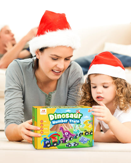 Vanmor Wooden Dinosaur Train Set for Toddlers - Magnetic Dinosaur Toys and Number Train, Montessori and Educational Toys Preschool Learning Activities for Kids, Birthday Gifts for Boys, Girls