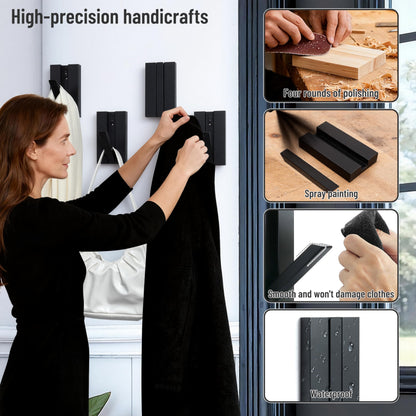 KYIAANY Folding Wall Hooks 2Pack: Black Modern Wooden Coat Hooks Mount for Heavy Duty Hanging Towels Backpack Bags Hats, Space Saving Minimalist Decorative Entryway Hanger for Aesthetic Homeowner