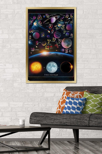Trends International Ali Chris - The Solar System: Total Eclipse Letters Wall Poster, 34L x 22.4W, Gold Framed Version
