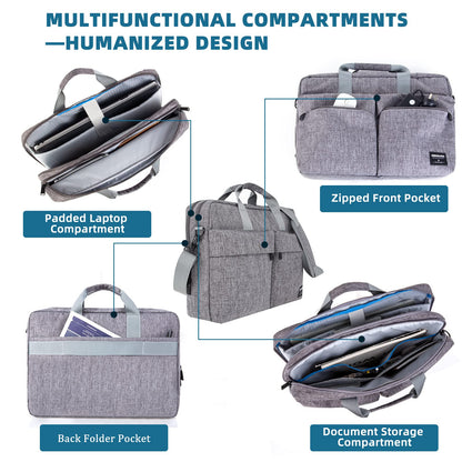 KINGSLONG 17.3 inch Laptop Briefcase Bag, Laptop Shoulder Bag for Men Women, Water Resistant Business Crossbody Bag with Shoulder Strap, Computer Bag for Asus Acer Dell Thinkpad, Grey