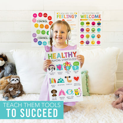 Hadley Designs Feelings Chart for Classroom Must Haves -Emotions Chart for Toddler Calm Down Corner Supplies, Feelings Wheel, Mental Health & Social Emotional Learning Posters, Rainbow Classroom Decor