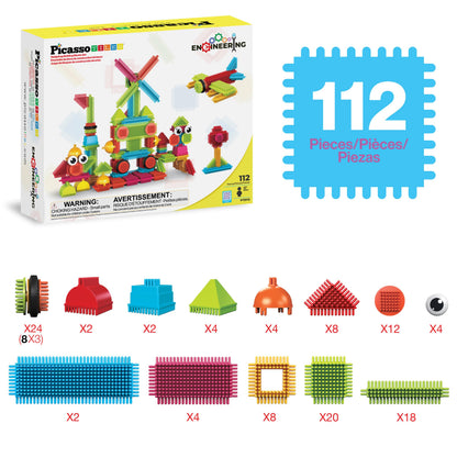 PicassoTiles Toys 112 Piece Hedgehog Blocks STEM Building Tiles Set Construction Learning Toy Stacking Interlock Block, Creativity Beyond Imagination, Inspirational, Recreational, Educational PTB112