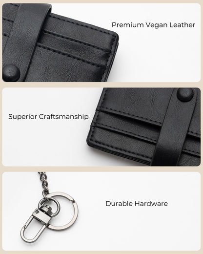 Alldaily Slim Keychain Wallet for Women, RFID Blocking Small Bifold Travel Credit Card Holder (Black)
