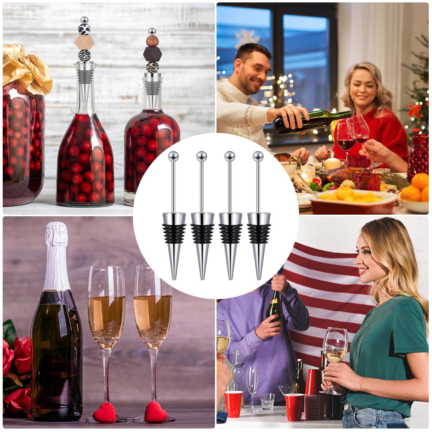 Kosiz 40 Pcs DIY Beadable Wine Stopper Bulk Include 20 Decorative Beaded Wine Bottle Topper 20 Organza Bags Reusable Saver for Beverage Wedding Valentines Gifts Holiday Favors Bar