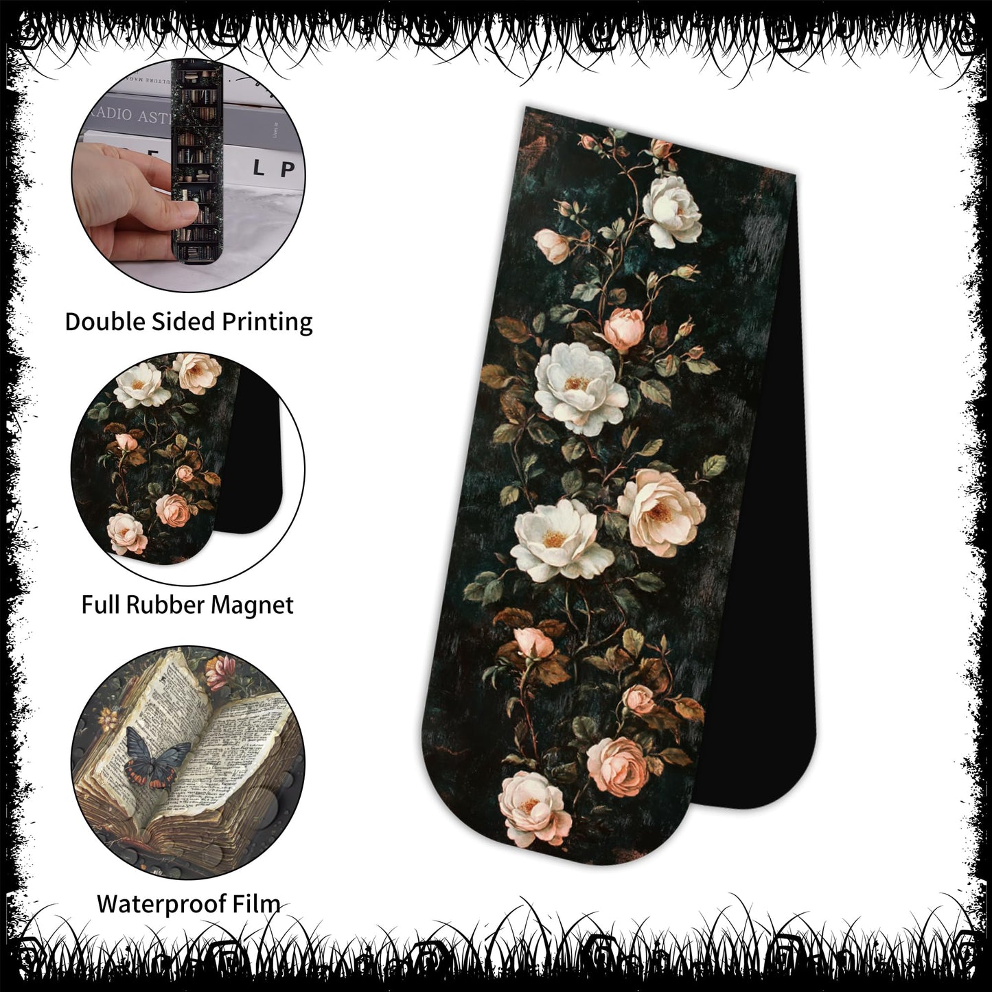 30PCS Dark Academia Magnetic Bookmarks Set, Aesthetic Gothic Skull Cat Rose Owl Book Mark Clips, Vintage Witchy Dark Romance Accessories for Women Men Students Book Lovers, 0.7×2.6in