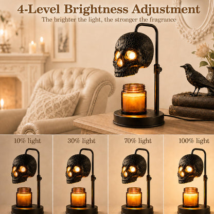 Skull Candle Warmer Lamp with Timer and Dimmer, Gothic Candle Holder Height Adjustable with 2 Light Bulbs,Black Spooky Gothic Home Decor,Halloween Witchy Gifts