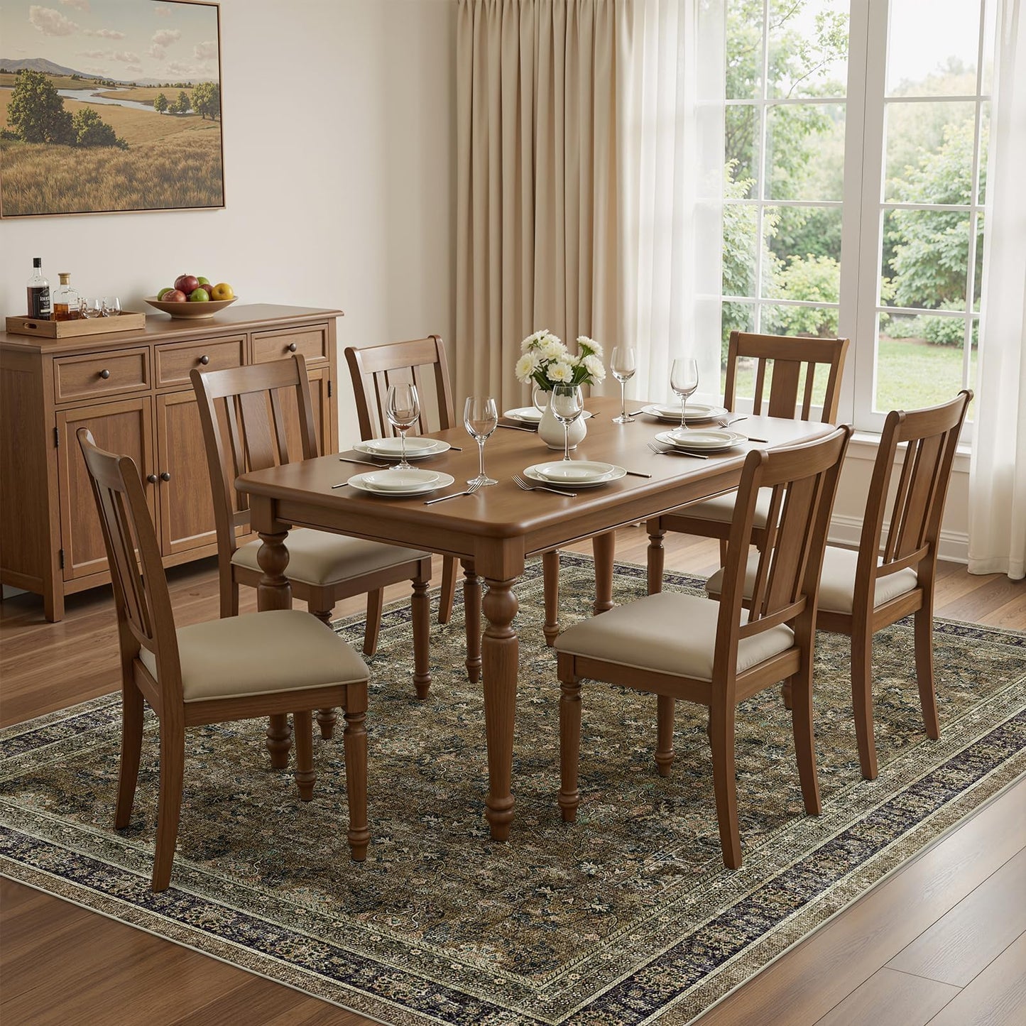 WITSHOCK 5x7 Area Rugs for Living Room: Vintage Modern Boho Moody Retro Antique Farmhouse Dark Carpet, Non-Slip Low Pile Stain Resistant Rug for Bedroom Dining Under Table, Brown Olive Green