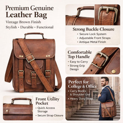 Vintage Genuine Leather iPad/Tablet/tab/Kindle Satchel Cross Body Shoulder Messenger Bag (11 X 9 Inch) (11 inch)
