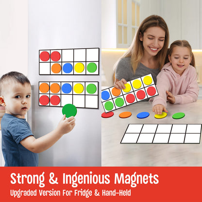 Magnetic Ten-Frame Set, Including 5 Frames (no Hollowed Out) and 55 Colorful Discs (Upgraded Version for Fridge & Hand-held)