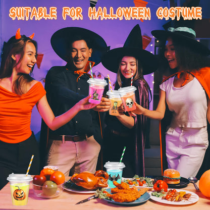 FoldTier 60 Set Halloween Plastic Cups with Lids14 oz Disposable Clear Cups and Paper Straws for Halloween Decorations Party Favor Supplies