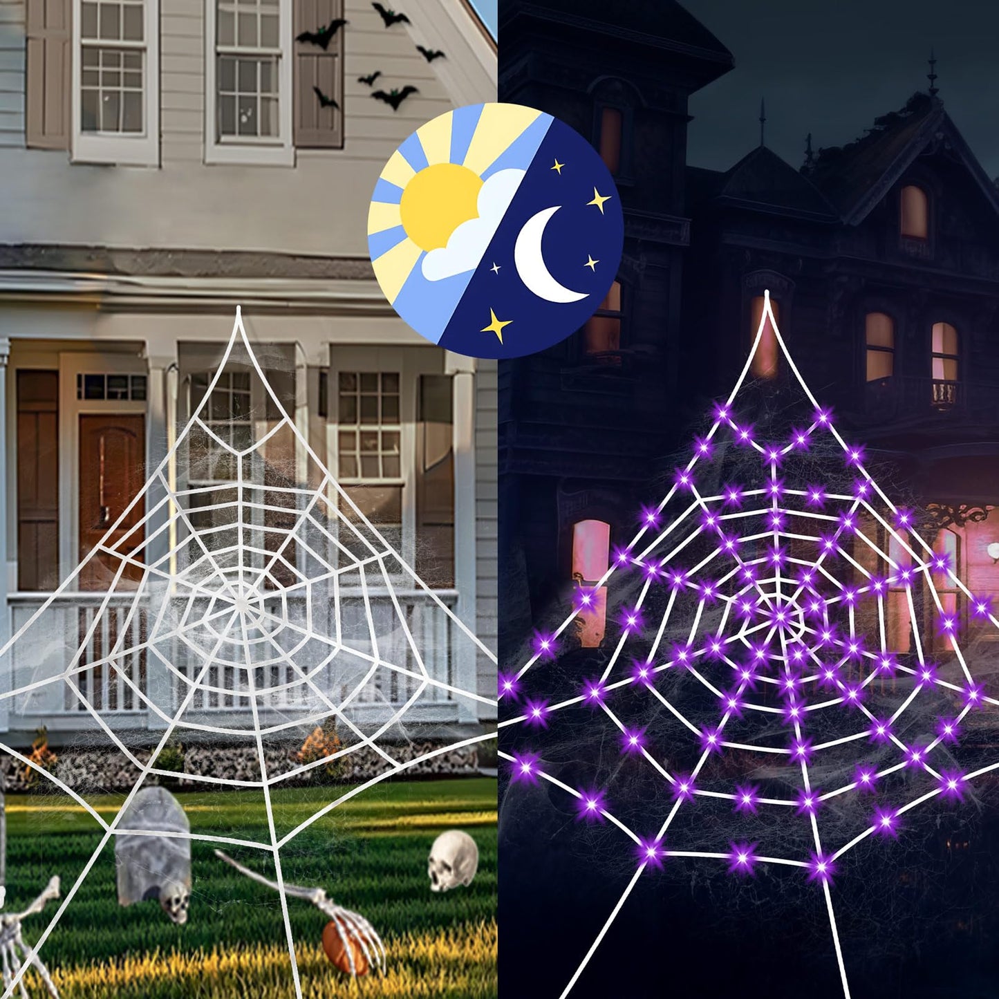 Giant Spider Webs Halloween Decoration Outdoor,Halloween Spider Web for Scary Halloween Yard Decorations