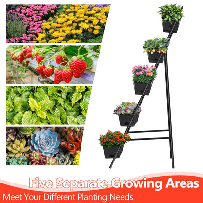 Vertical Garden Planter 5 Tiers Raised Garden Bed Outdoor Standing Herb Garden Planter with Drainage Holes and Removable Tray Planters for Outdoor Plants Vegetables Flowers Black