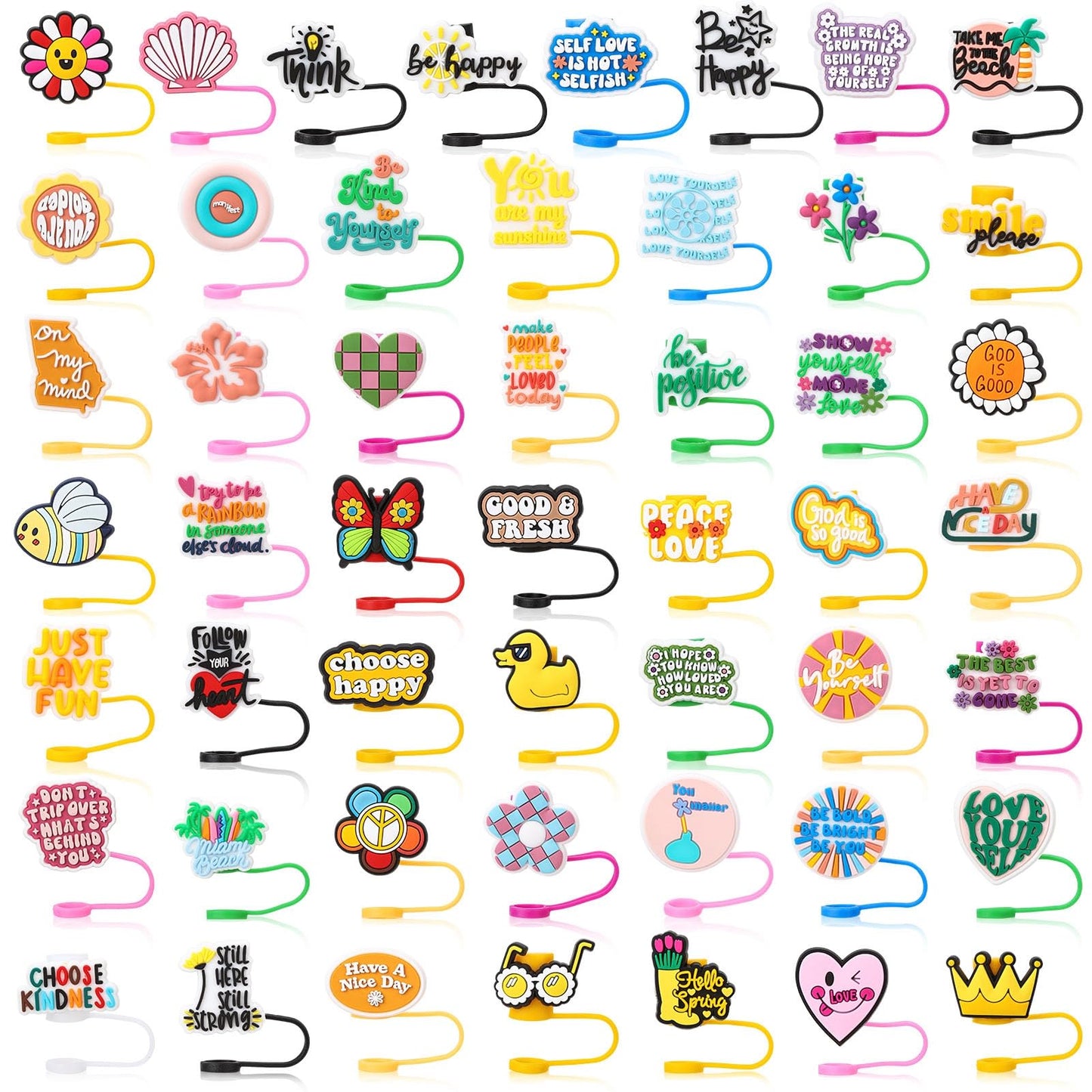 XLSXEXCL 50 Pcs Love Myself Straw Cover Cap Compatible with Stanley Cup, Silicone Cute Reusable Straw Toppers for Cups 30&40 Oz Tumbler Accessories 10mm