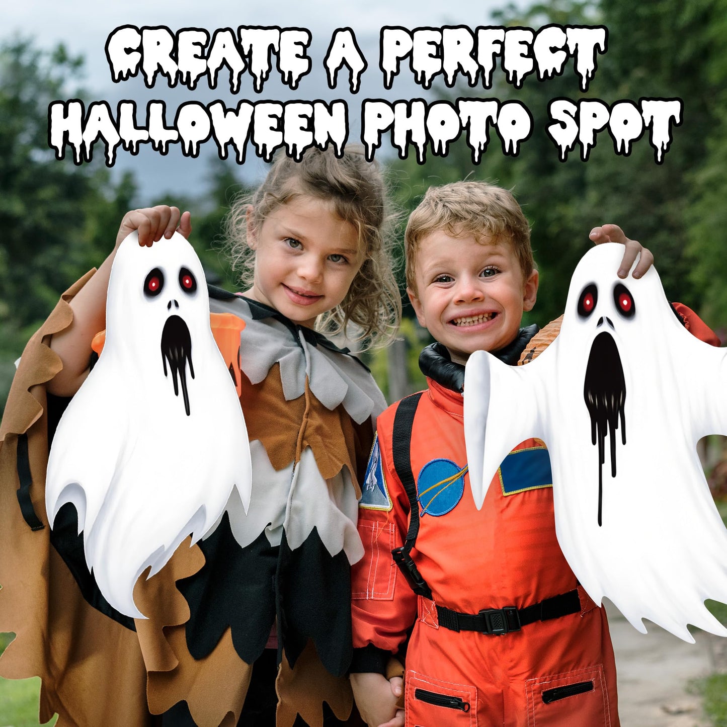 7 Pack Ghost Halloween Yard Signs, Large Halloween Yard Decorations with Stakes, Waterproof Scary Outdoor Holiday Ghost Decor for Yard Lawn Garden, 16” Big Size