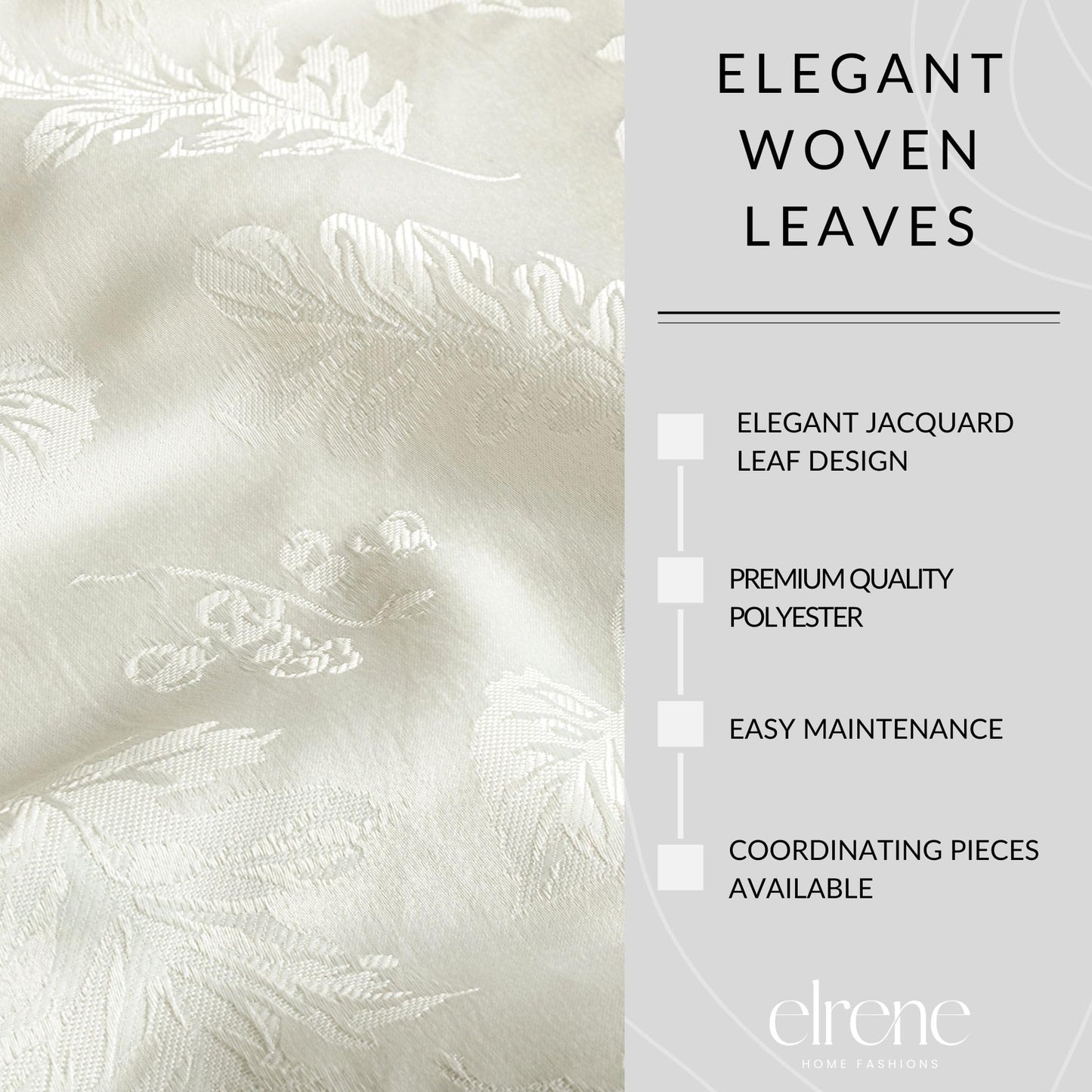Elrene Home Fashions Elegant Woven Leaves Jacquard Damask Cloth Napkin Set, 17" x 17", Pack of 8, Ivory