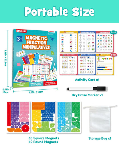 FADAWU Magnetic Fraction Educational Puzzle, Magnetic Fraction Demonstration Book with Fraction Tiles & Circles, Montessori Fraction Manipulatives for Elementary School, Maths Learning Toys for Kids