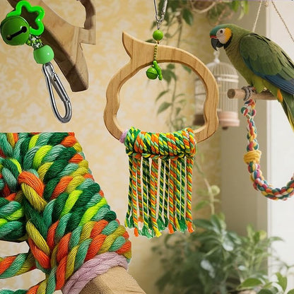 Bird Swing for Conures – Extra Strong Natural Wood and Rope Hanging Toy for Medium-Sized and Small Birds,Cage Perch Accessory for Parakeets,Cockatoos,Parakeets,African Greys,Budgerigar,Lovebird
