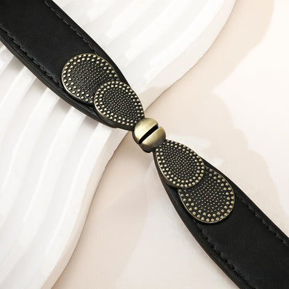JASGOOD Women Skinny Elastic Stretch Belts for Dresses Retro Ladies Waist Vintage Thin Belts 2 Pack, Brown+ Black