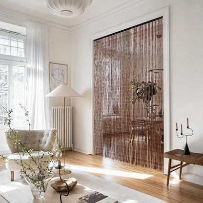 BECHAEO Handmade Bamboo Beaded Curtain for Doorway 65 Strands Hanging Door Beads Curtain for Hallway Window Closet Boho Rustic Hippie Home Store Decor, 35.5 x 75 Inches Coffee