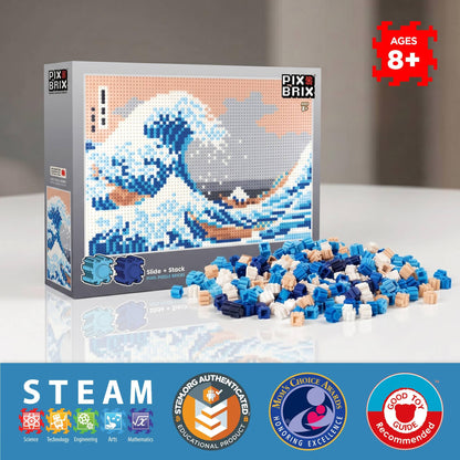 Pix Brix Pixel Art Puzzle Bricks - The Great Wave Off Kanagawa Pixel Puzzle, 4,187 Pieces - Patented Colorful Building Bricks to Recreate This Famous Print, Create Builds Without Water, Iron or Glue