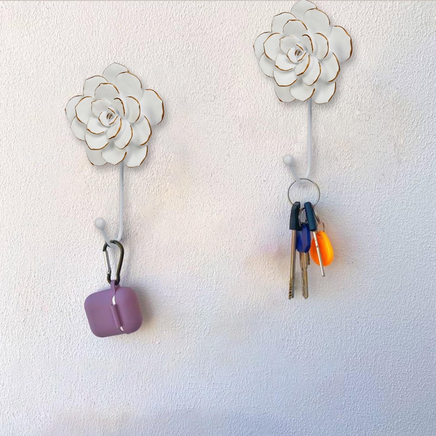 Guichifun Flower Coat Hooks Wall Decor - 2pcs Resin White Decorative Wall Hooks for Hanging Clothes Coats Towels Keys Bags Hats Bathroom Home Decoration Gift 4 x 1.5 x 7 Inch
