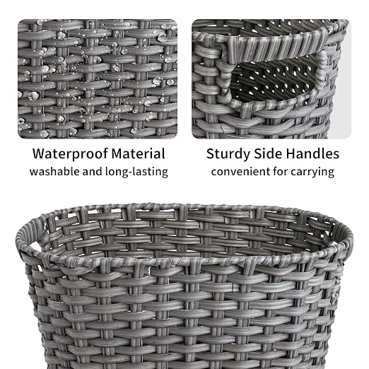 GRANNY SAYS Wicker Bathroom Trash Can, Wicker Waste Basket for Bathroom, Office Trash Can, Trash Bin for Bedroom, Wastebasket with Handles, 15 Liters/4 Gallons