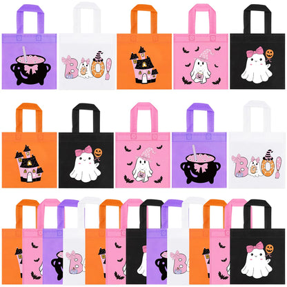 RSCPTOY 20pcs Pink Purple Girl Halloween Treats Bags - Cute Ghost Witch Cauldron NonWoven Candy Bag Gift Tote for Little Boo Baby Shower Party Supplies Summerween Party Decorations