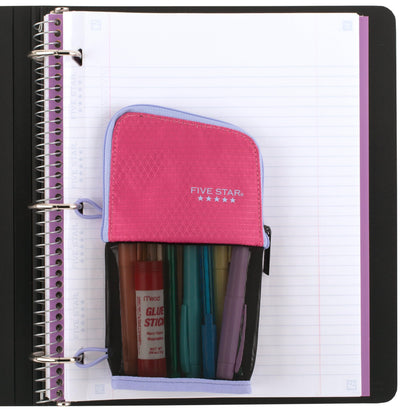 Five Star Pencil Pouch, Pen Case, Stand 'N Store Zipper Pouch, Fits 3-Ring Binder, Storage Organizer for School Supplies Earbuds Chargers Cables Makeup, Pink/Berry (500210F-ECM)